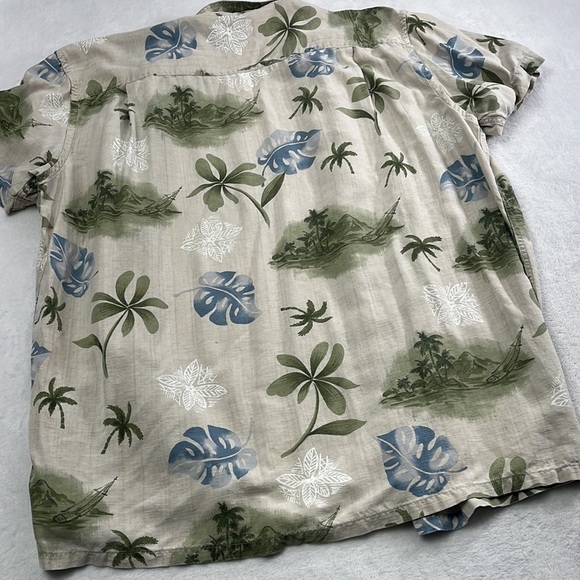 100% Silk (Washable) Men's XL Nautica Tropical‎ Print Beige Button Down Shirt - Picture 7 of 10